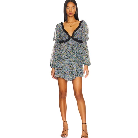 NWT FREE PEOPLE Pennie Babydoll Minidress in Green Combo - Picture 7 of 13